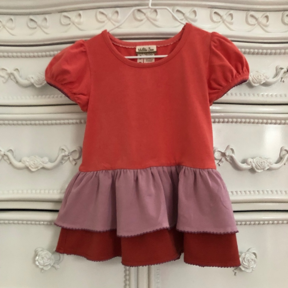 Matilda Jane Girls' Coral and Lavender Tiered Peplum Top size 4